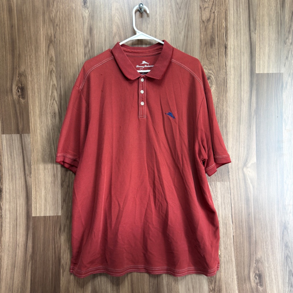 Tommy Bahama Mens Polo XXL Red Solid Regular Short Sleeve Embroidered Logo Logo